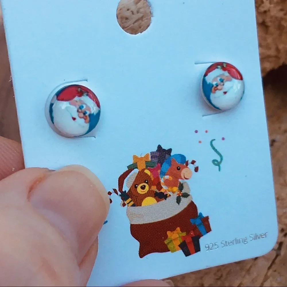 Sterling Santa button earrings